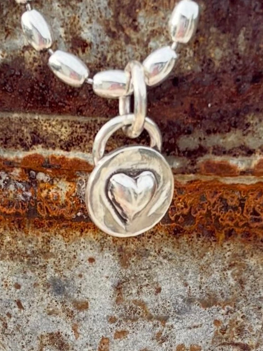 Heart Charm Sterling Necklace on 14" Rice Bead Chain