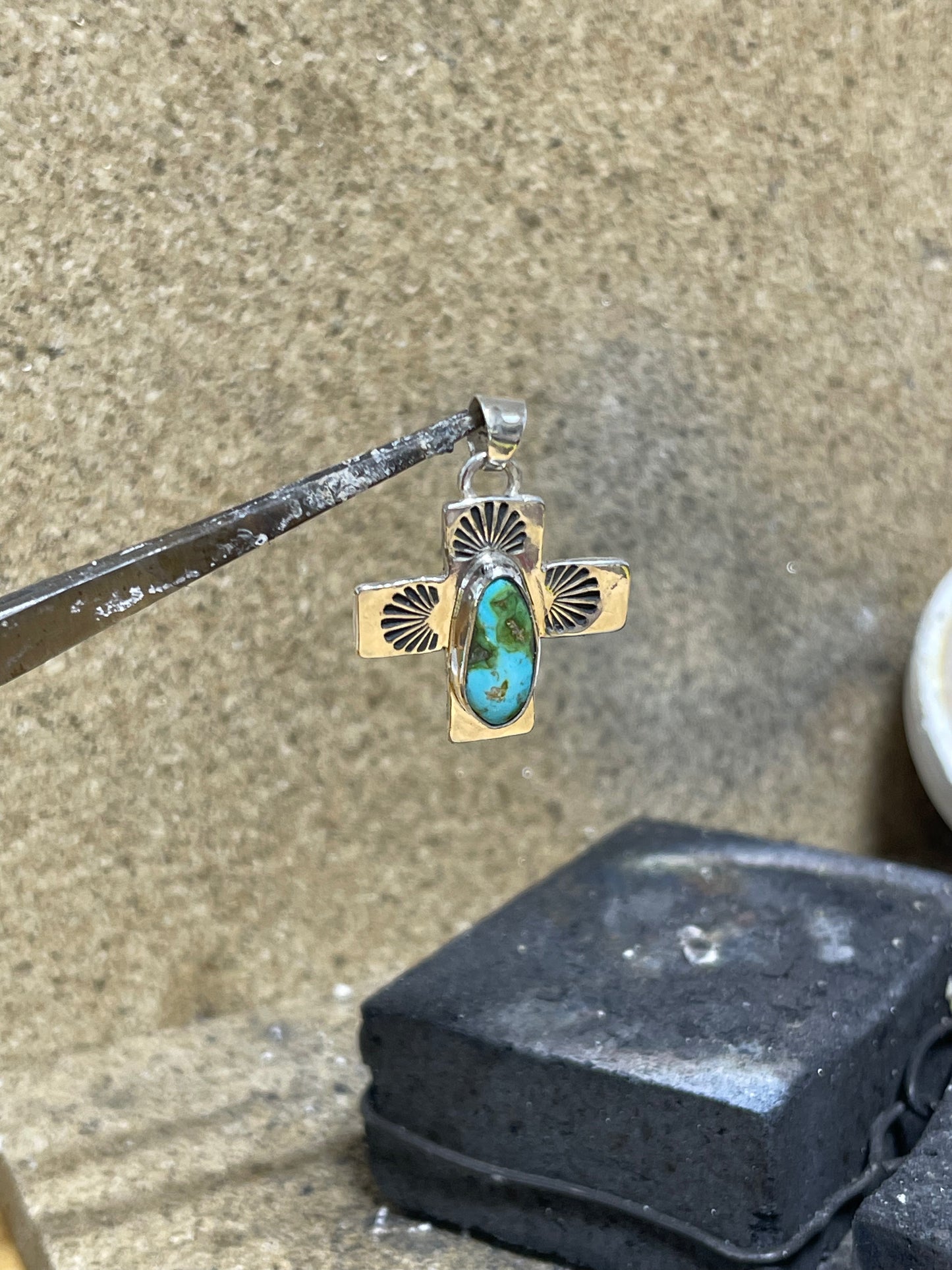 Sonoran Gold Turquoise Pendant on Rice Bead Sterling Silver Chain