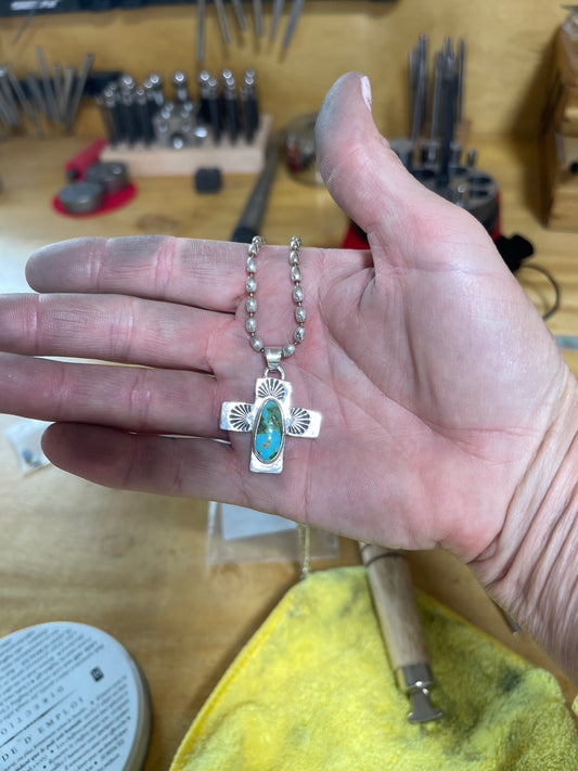 Sonoran Gold Turquoise Pendant on Rice Bead Sterling Silver Chain