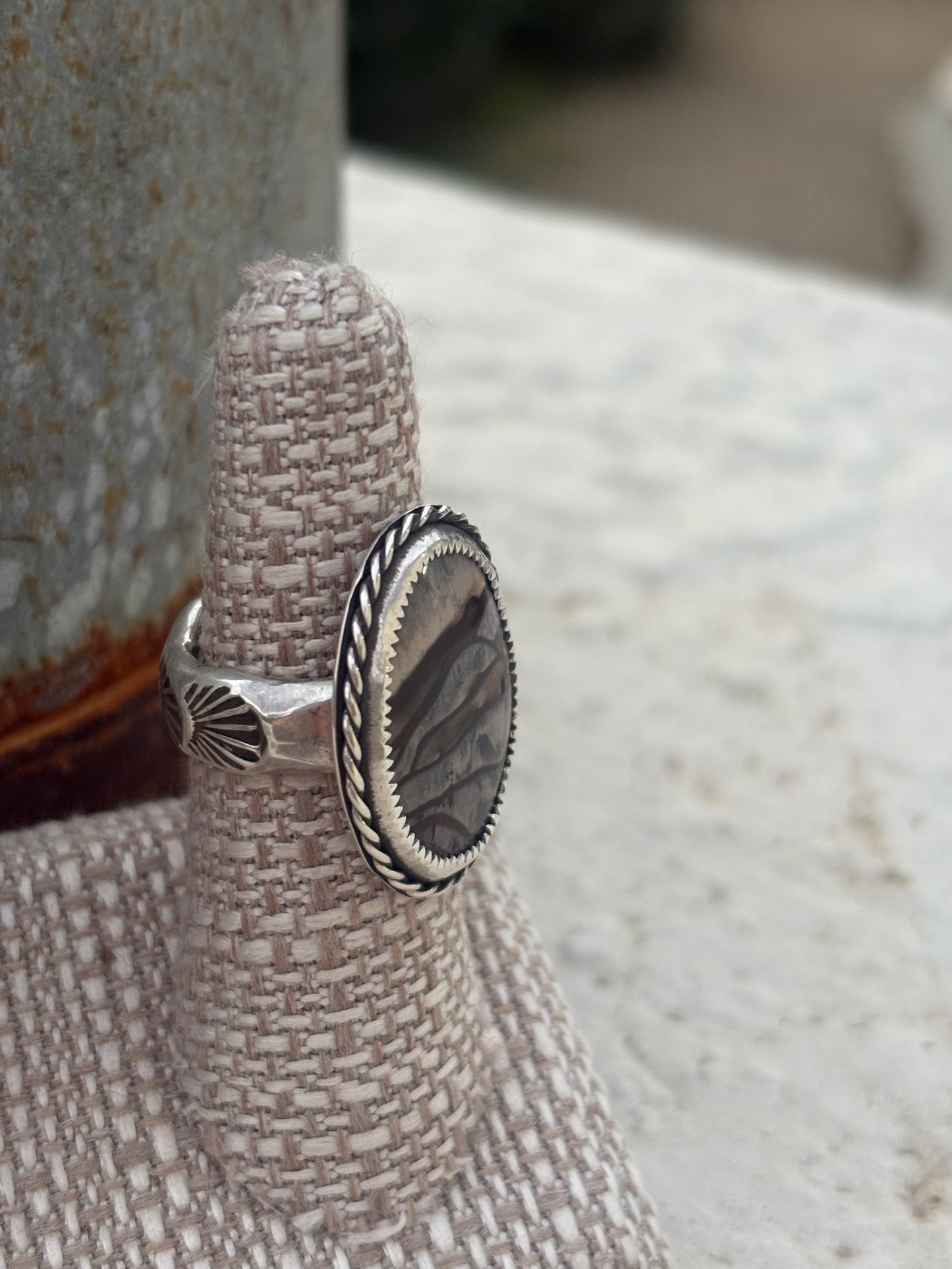 Picture Jasper Sterling Silver Stamped Ring